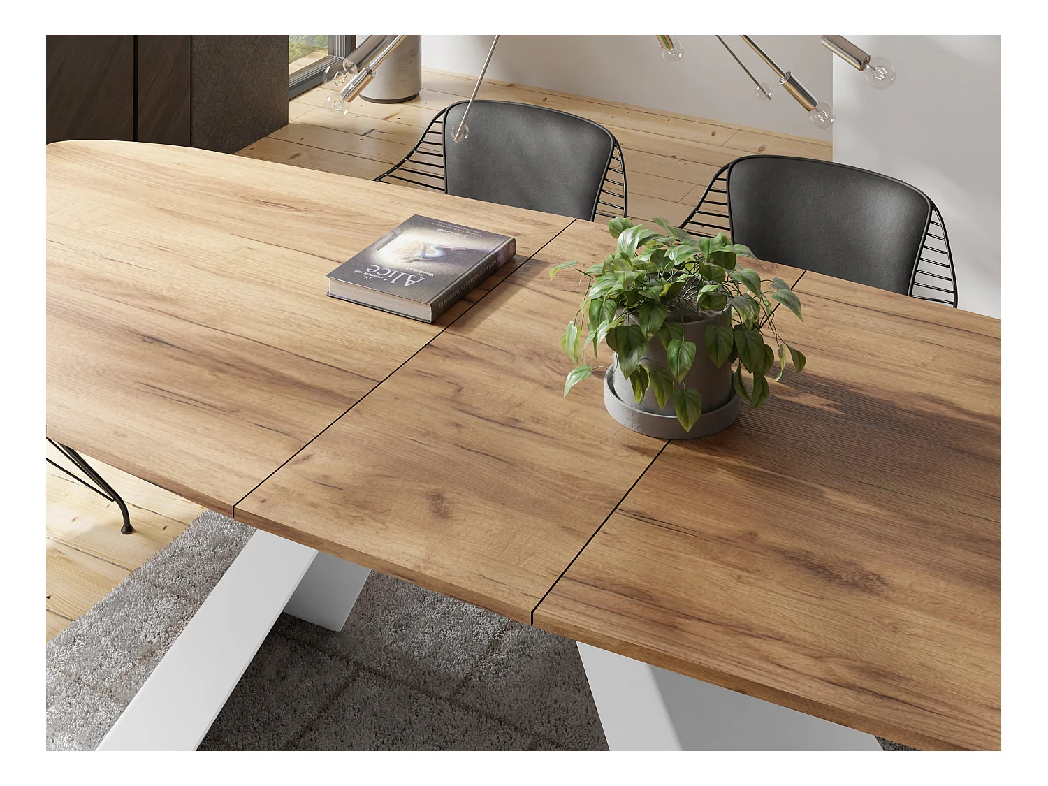 Table-à-Manger Extensible Monte Design Moderne, Table Rectangulaire - Extensible de 160 cm à 200 cm, Pieds Métalliques Blancs - 160x80 cm - Chêne Craft