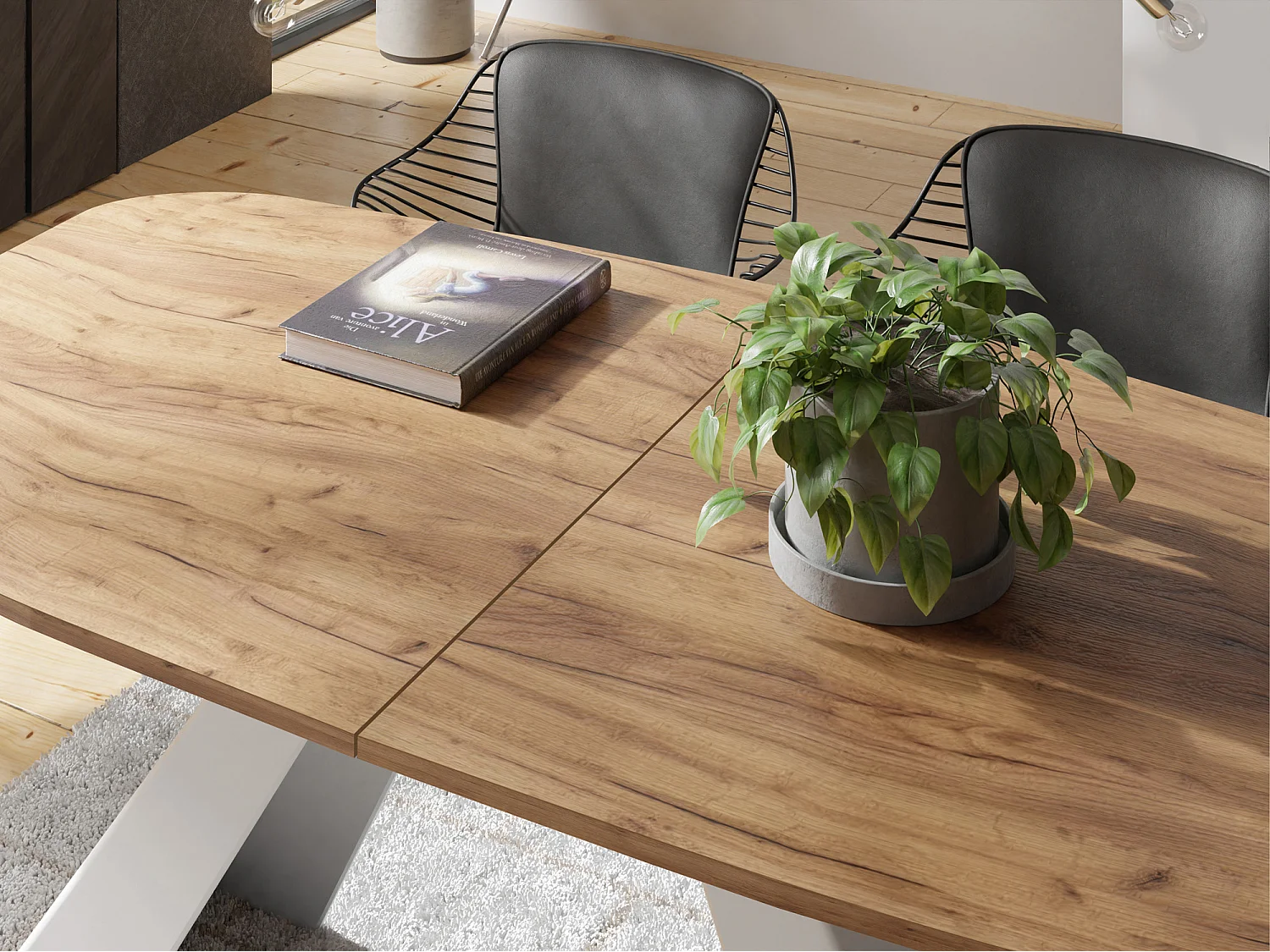 Esstisch Monte Weiß im Modern Stil, Rechteckiger Tisch - Ausziehbar von 160 cm bis 200 cm, Pulverbeschichtete Weiße Metallbeine - 160 x 80 cm - Craft Eiche