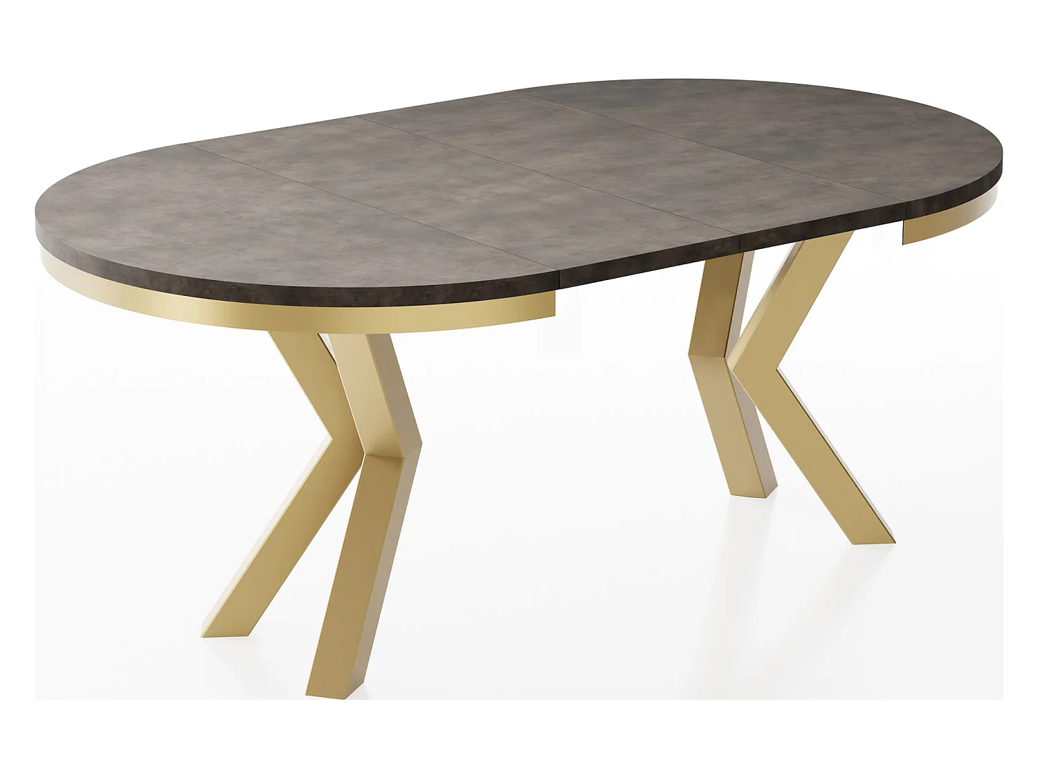 Table à Manger Ronde Extensible Style Loft - Table avec Pieds Métalliques Dorés - Table Gain de Place pour Salon -  Béton Chicago Gris Foncé - 120 à 200 cm