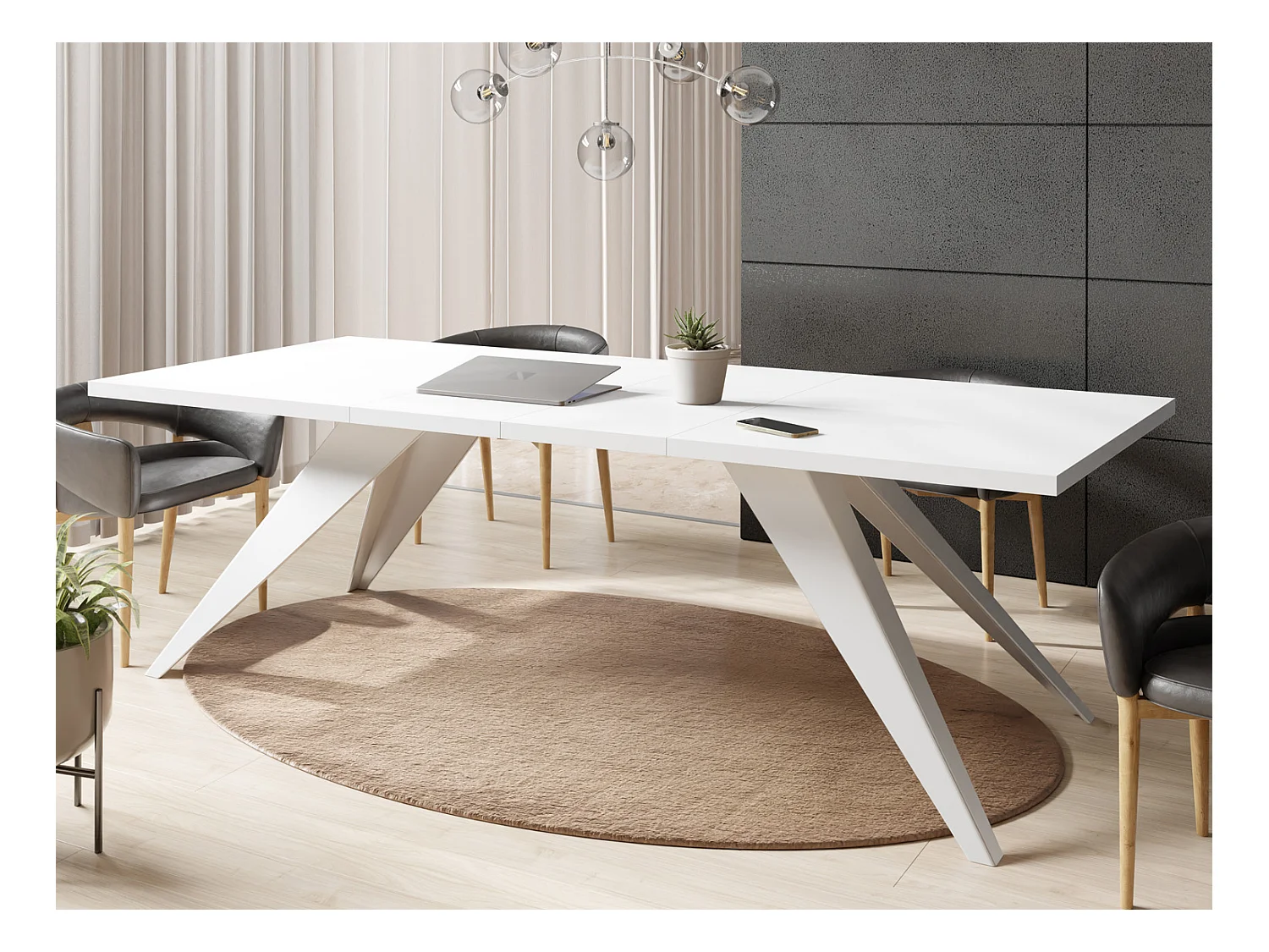 Table à Manger Vance Style Moderne - Table Rectangulaire Extensible de 160 à 260 cm, Pieds en Métal Blanc Revêtement Poudre - 160 x 90 cm - Blanc