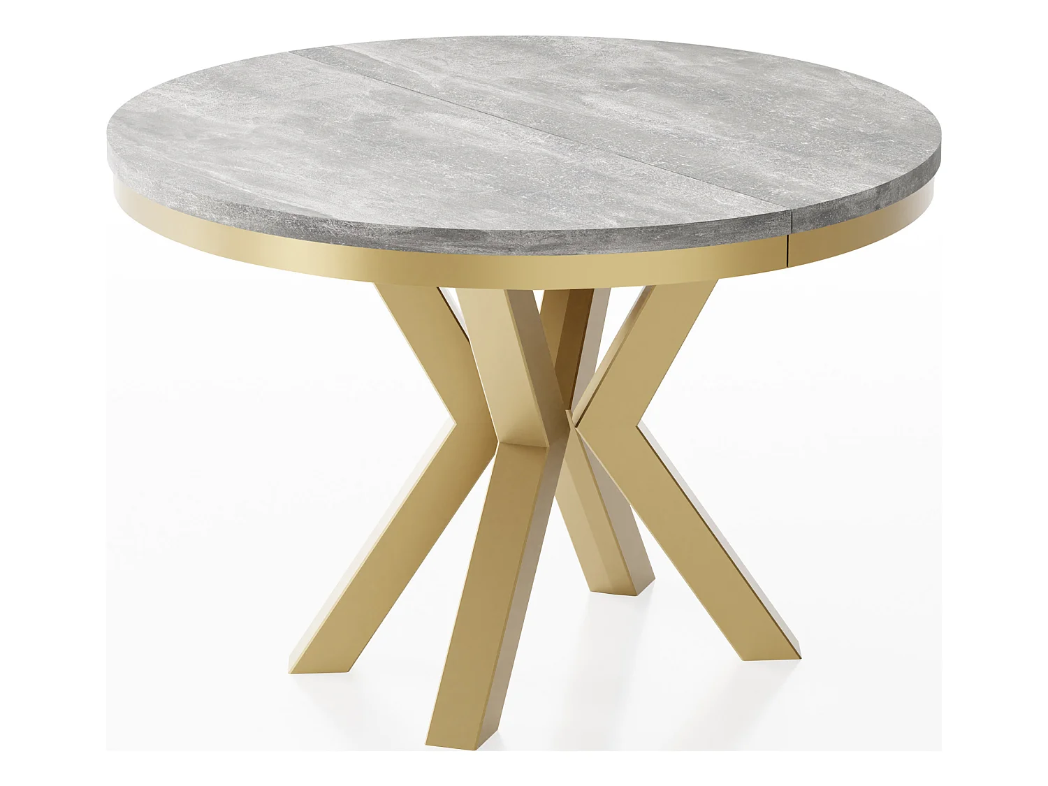 Table à Manger Ronde Extensible Style Loft - Table avec Pieds Métalliques Dorés - Table Gain de Place pour Salon - Béton Gris - 100 à 180 cm