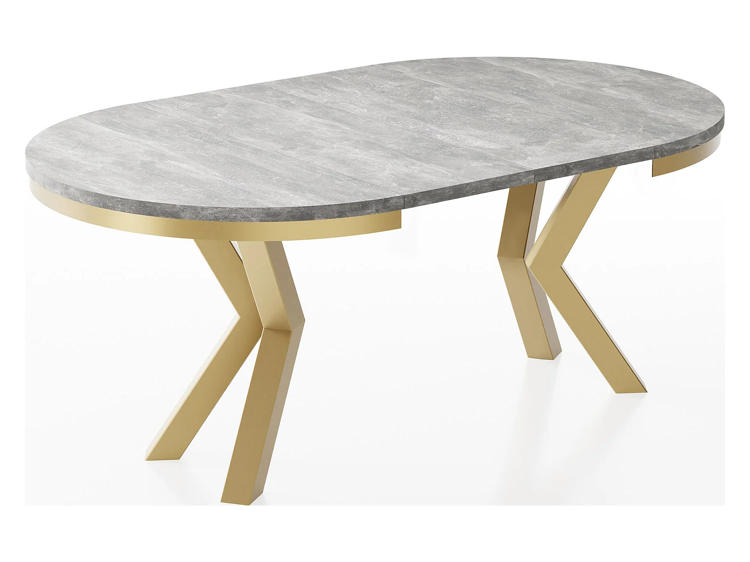Table à Manger Ronde Extensible Style Loft - Table avec Pieds Métalliques Dorés - Table Gain de Place pour Salon - Béton Gris - 100 à 180 cm