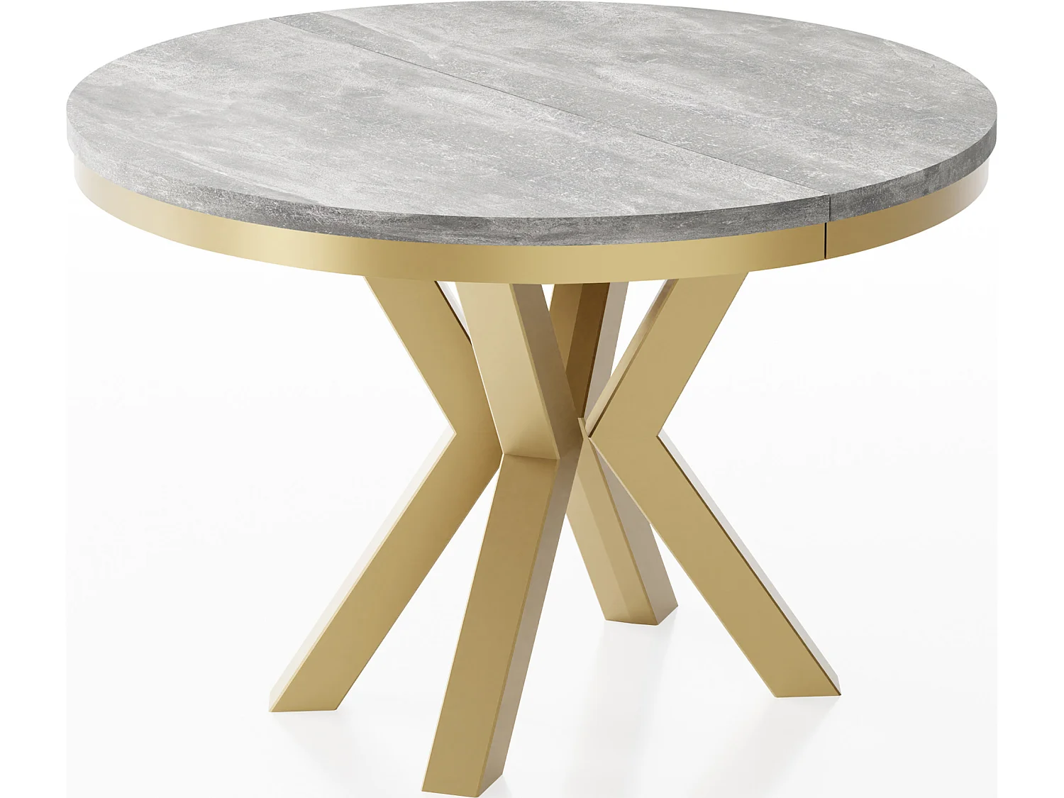 Table à Manger Ronde Extensible Style Loft - Table avec Pieds Métalliques Dorés - Table Gain de Place pour Salon - Béton Gris - 100 à 180 cm