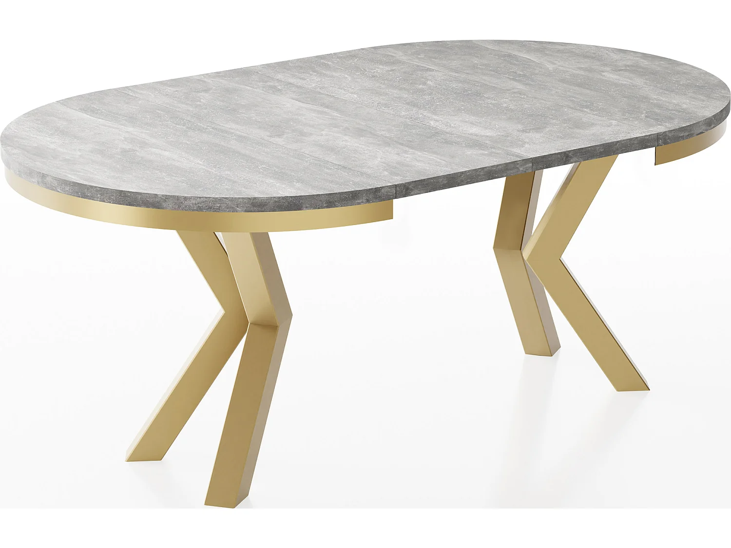 Table à Manger Ronde Extensible Style Loft - Table avec Pieds Métalliques Dorés - Table Gain de Place pour Salon - Béton Gris - 100 à 180 cm