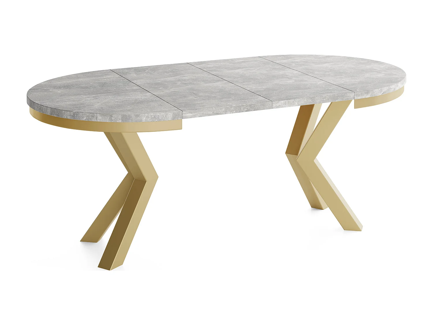 Runder Ausziehbarer Esstisch im Loft-Stil - Industrieller Tisch mit Goldenen Metallbeinen - Platzsparender Tisch für Wohnzimmer - Grauer Beton - 100 bis 180 cm