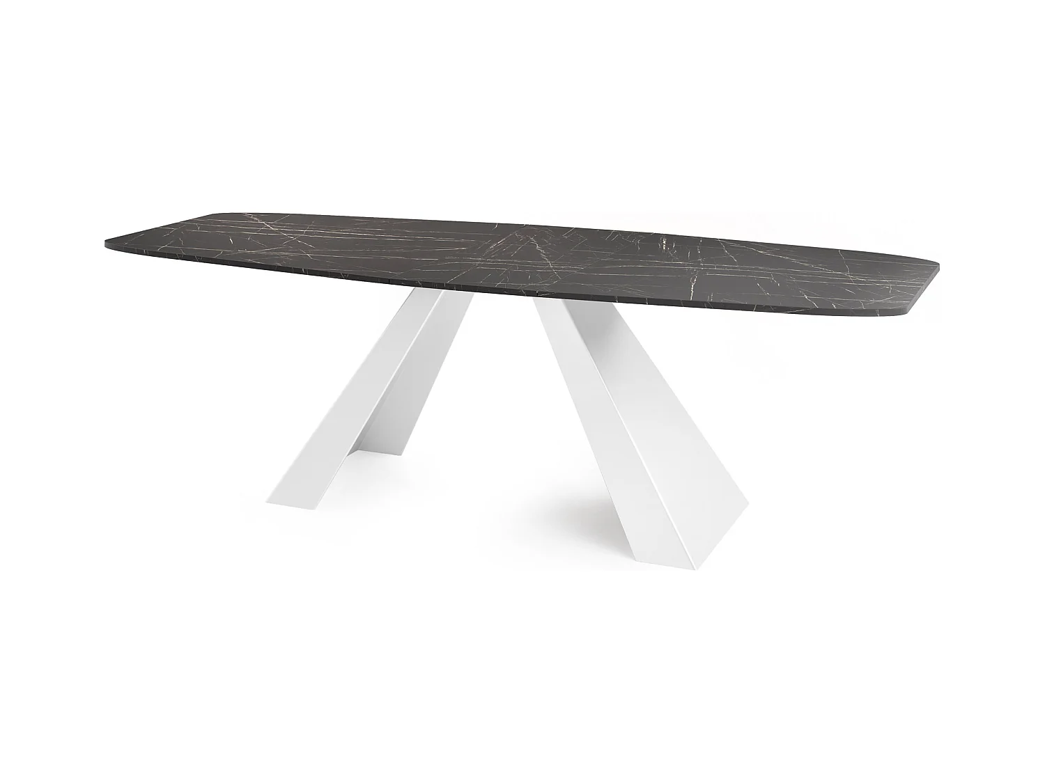 Table-à-Manger Extensible Monte Design Moderne, Table Rectangulaire - Extensible de 160 cm à 200 cm, Pieds Métalliques Blancs - 160x80 cm - Marbre Noir