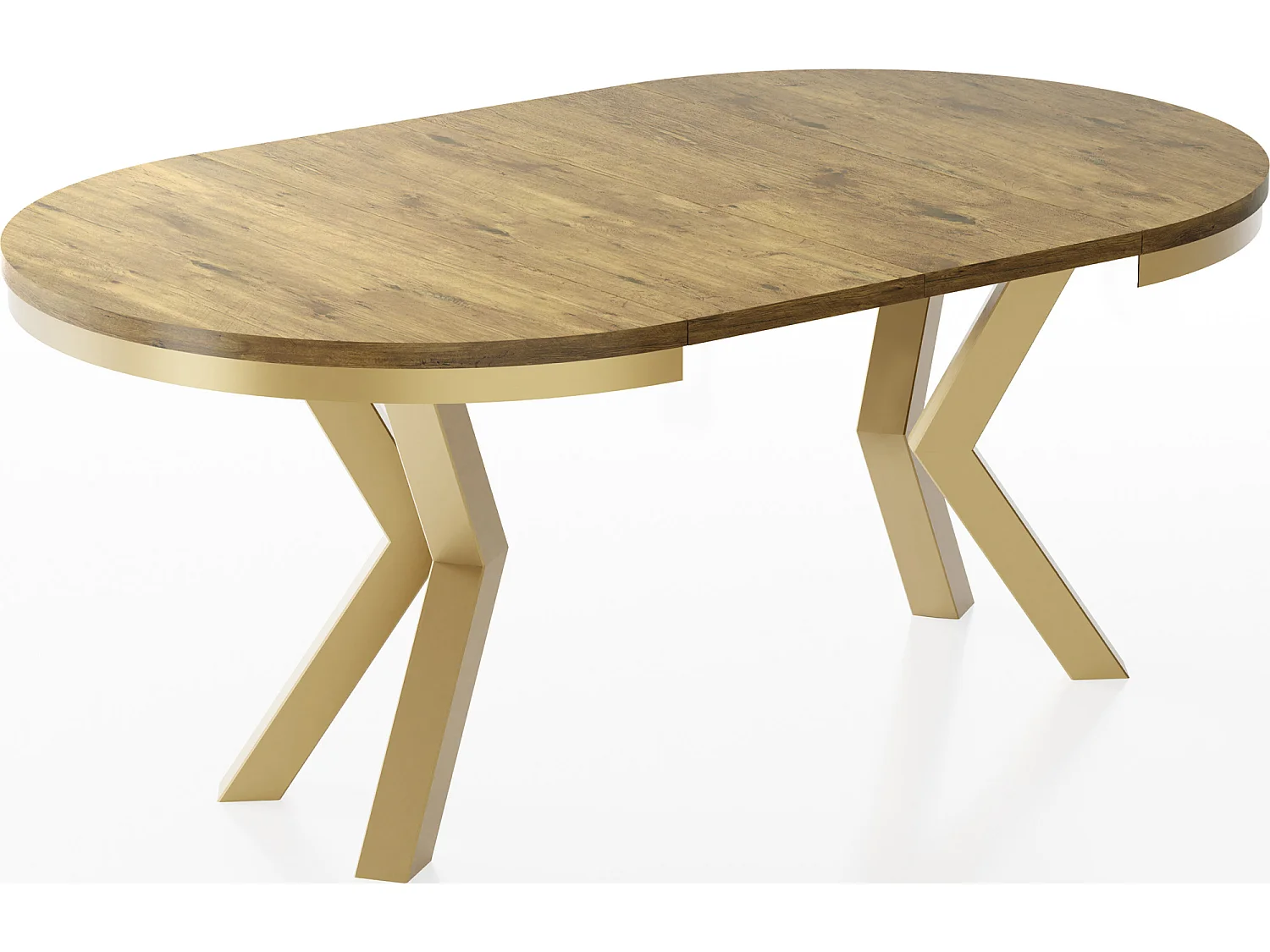 Table à Manger Ronde Extensible Style Loft - Table avec Pieds Métalliques Dorés - Table Gain de Place pour Salon - Chêne Lancelot - 120 à 200 cm