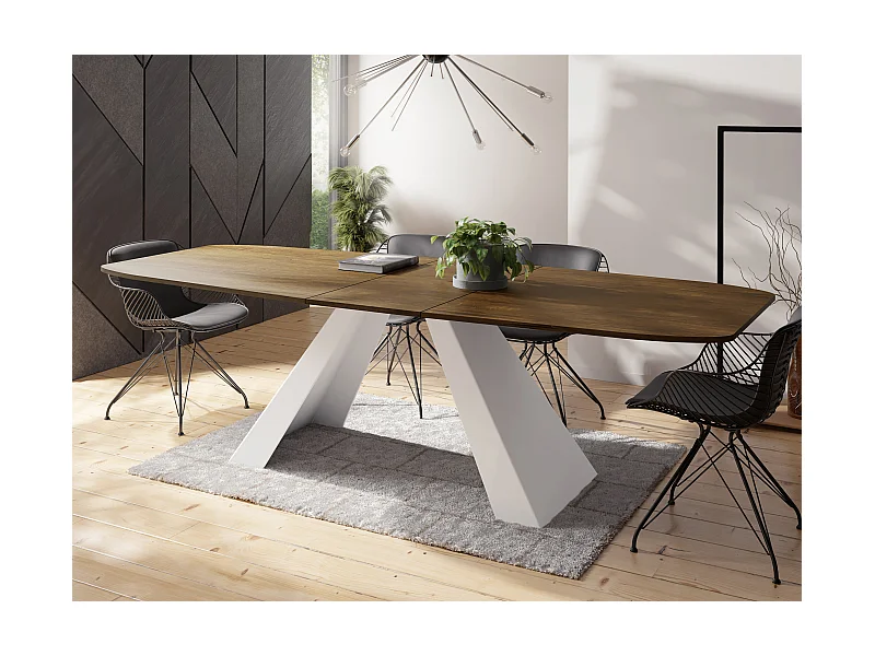 Table-à-Manger Extensible Monte Design Moderne, Table Rectangulaire - Extensible de 180 cm à 220 cm, Pieds Métalliques Blancs - 180x90 cm - Chêne Lefkas