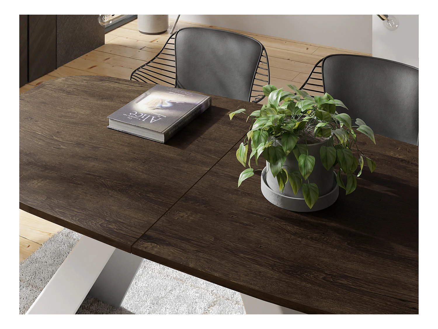 Table-à-Manger Extensible Monte Design Moderne, Table Rectangulaire - Extensible de 180 cm à 220 cm, Pieds Métalliques Blancs - 180x90 cm - Chêne Lefkas