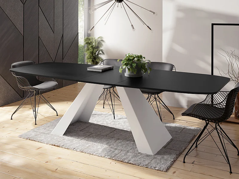 Esstisch Monte Weiß im Modern Stil, Rechteckiger Tisch - Ausziehbar von 180 cm bis 220 cm, Pulverbeschichtete Weiße Metallbeine - 180 x 90 cm - Schwarz