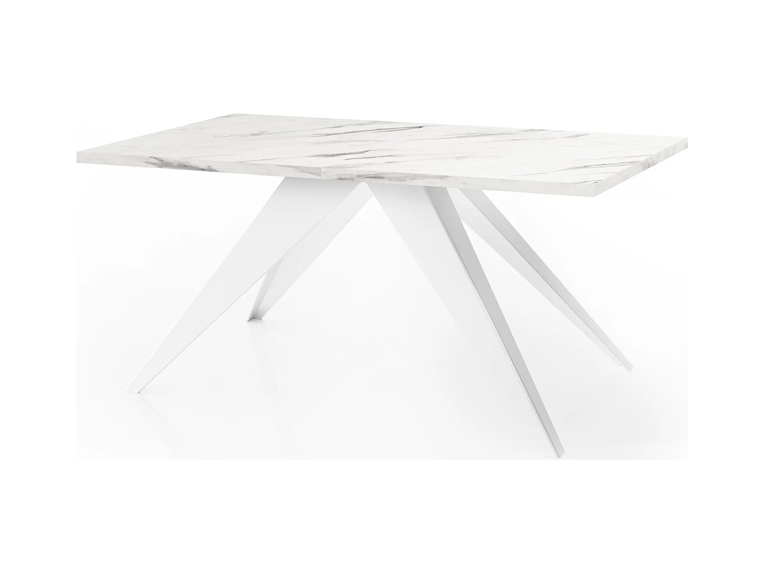 Table à Manger Vance Style Moderne - Table Rectangulaire Extensible de 140 à 240 cm, Pieds en Métal Blanc Revêtement Poudre - 140 x 80 cm - Marbre Blanc