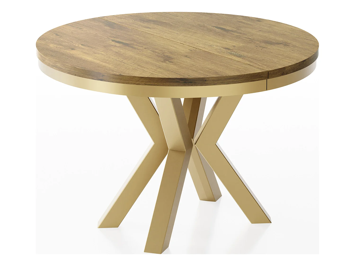 Table à Manger Ronde Extensible Style Loft - Table avec Pieds Métalliques Dorés - Table Gain de Place pour Salon - Chêne Lancelot - 100 à 180 cm