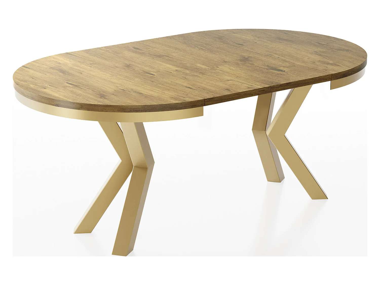 Table à Manger Ronde Extensible Style Loft - Table avec Pieds Métalliques Dorés - Table Gain de Place pour Salon - Chêne Lancelot - 100 à 180 cm