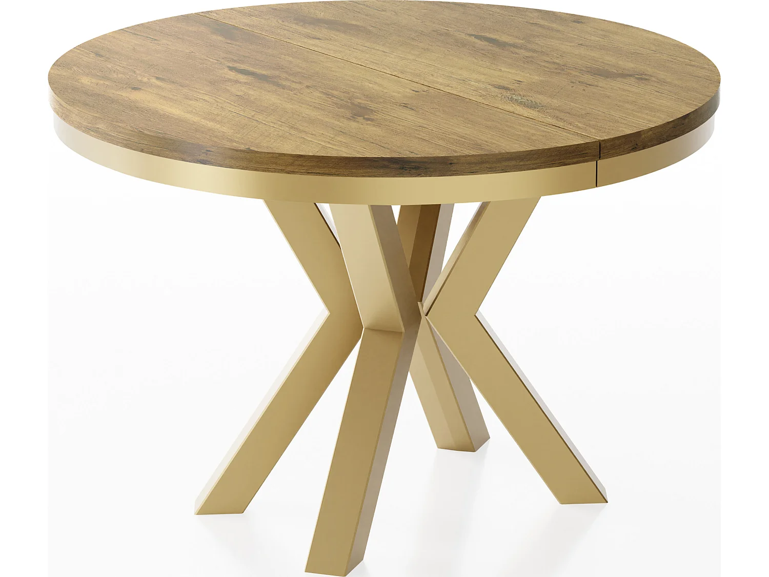 Table à Manger Ronde Extensible Style Loft - Table avec Pieds Métalliques Dorés - Table Gain de Place pour Salon - Chêne Lancelot - 100 à 180 cm