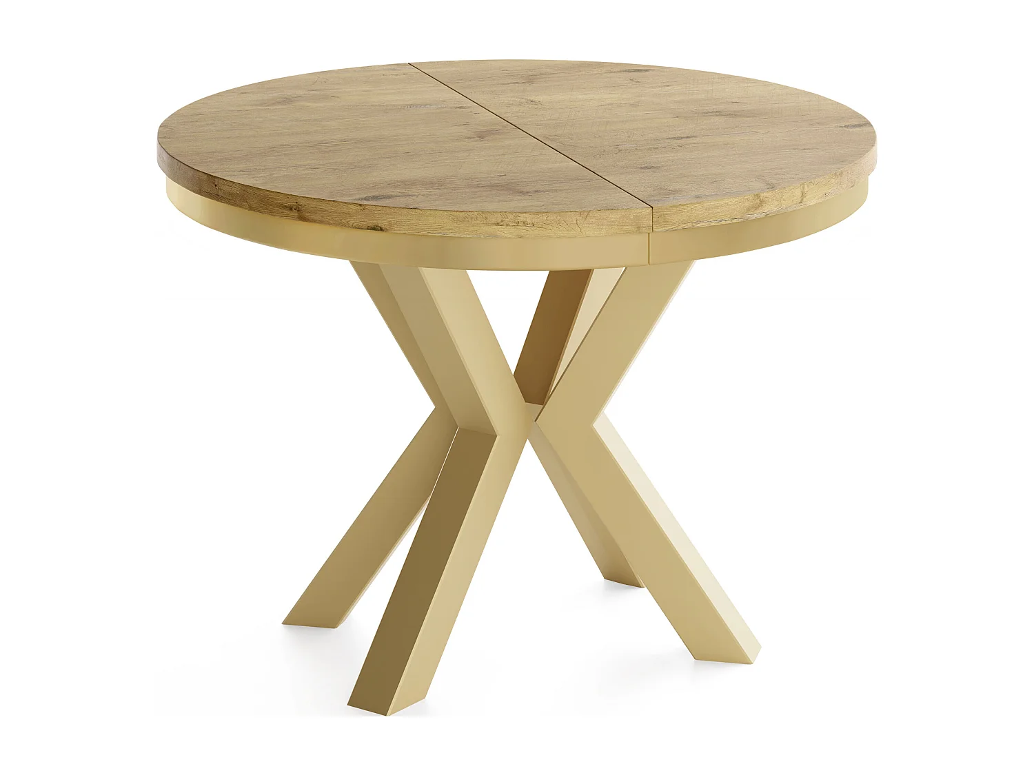 Runder Ausziehbarer Esstisch im Loft-Stil - Industrieller Tisch mit Goldenen Metallbeinen - Platzsparender Tisch für Wohnzimmer - Lancelot Eiche - 100 bis 180 cm