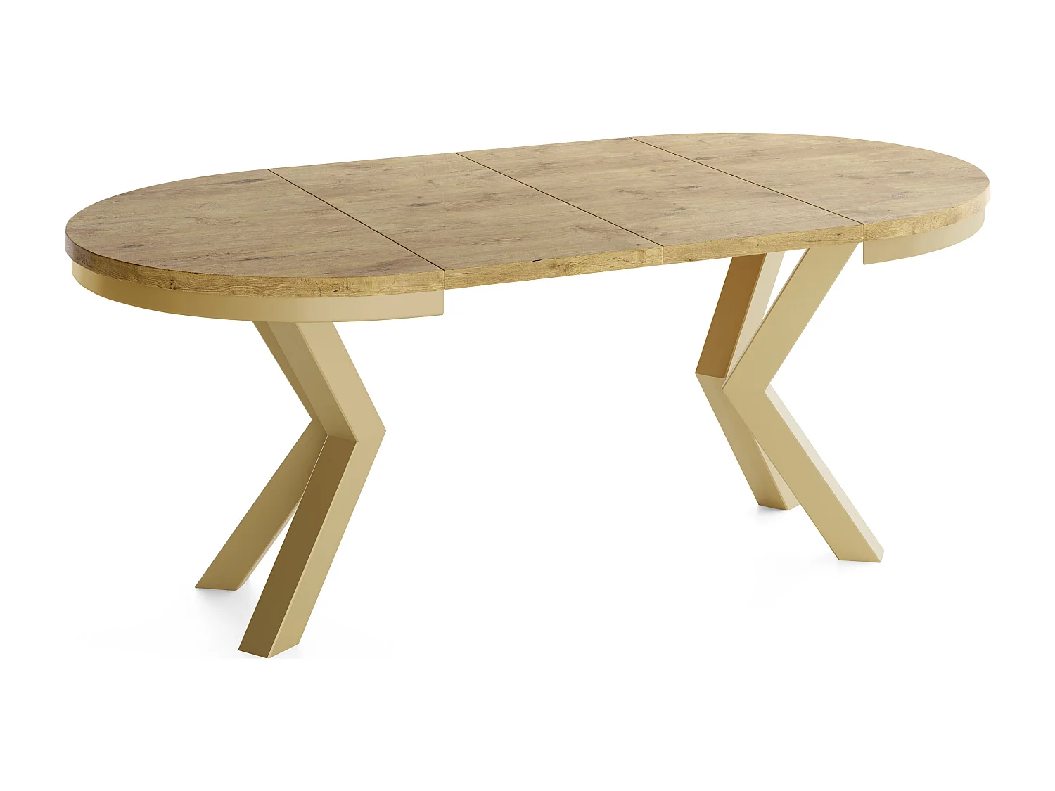 Runder Ausziehbarer Esstisch im Loft-Stil - Industrieller Tisch mit Goldenen Metallbeinen - Platzsparender Tisch für Wohnzimmer - Lancelot Eiche - 100 bis 180 cm