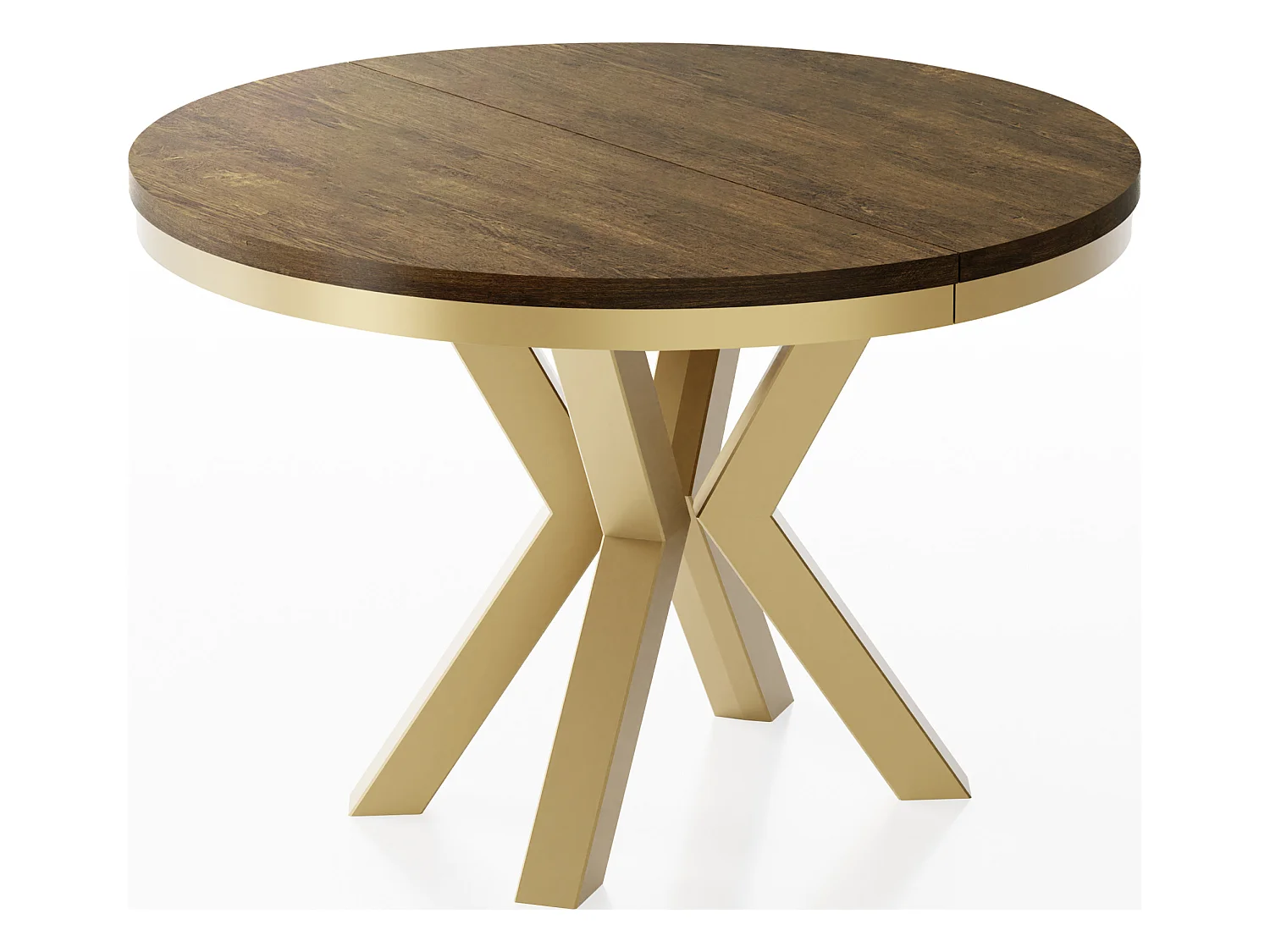 Table à Manger Ronde Extensible Style Loft - Table avec Pieds Métalliques Dorés - Table Gain de Place pour Salon - Chêne Lefkas - 120 à 200 cm