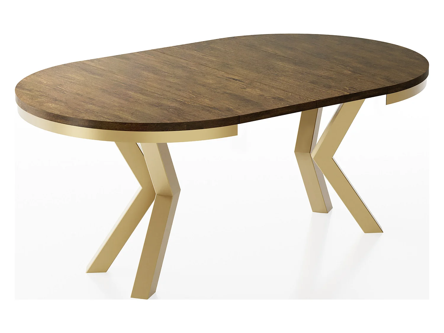 Table à Manger Ronde Extensible Style Loft - Table avec Pieds Métalliques Dorés - Table Gain de Place pour Salon - Chêne Lefkas - 120 à 200 cm