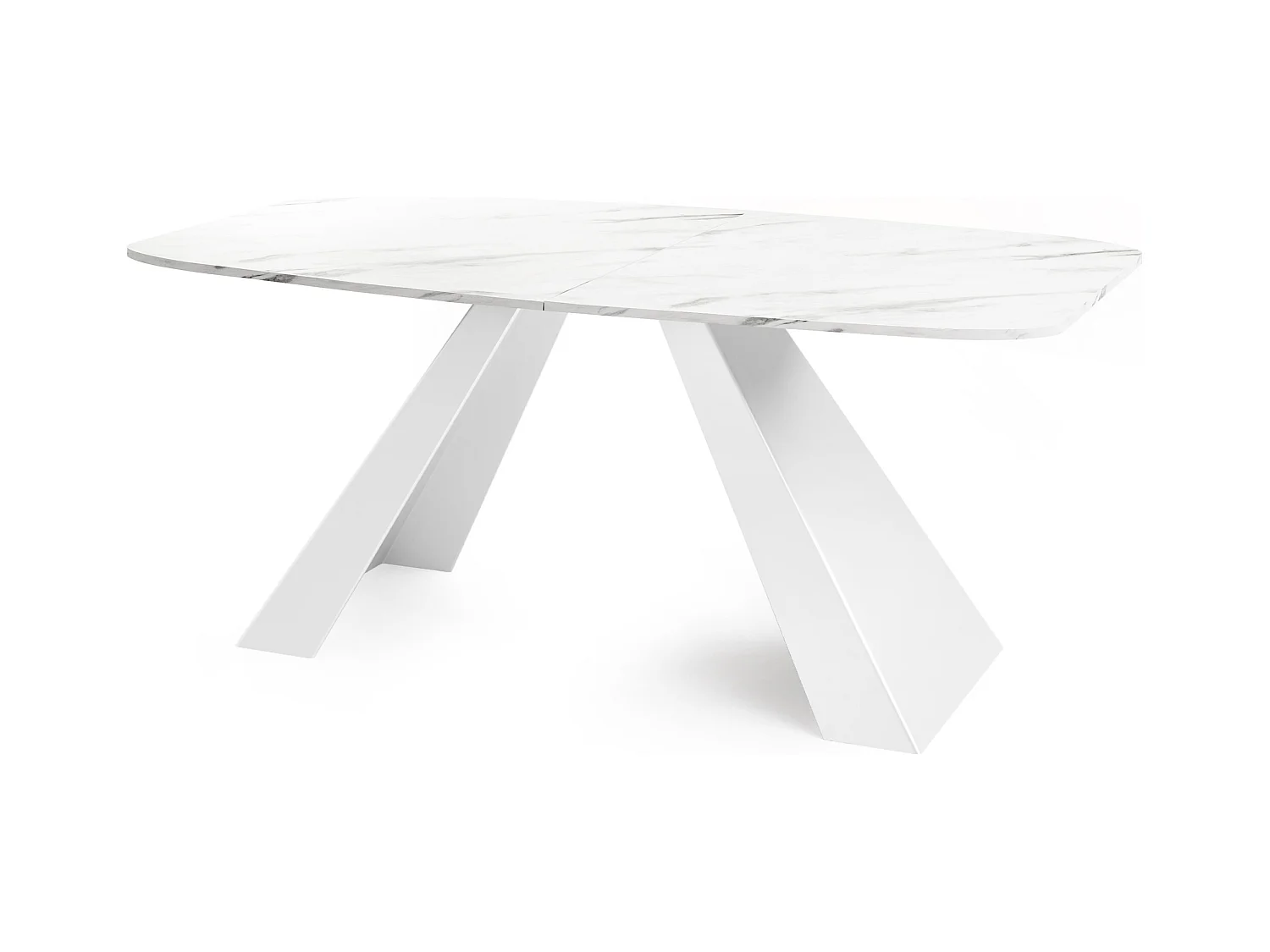 Table-à-Manger Extensible Monte Design Moderne, Table Rectangulaire - Extensible de 160 cm à 200 cm, Pieds Métalliques Blancs - 160x80 cm - Marbre Blanc