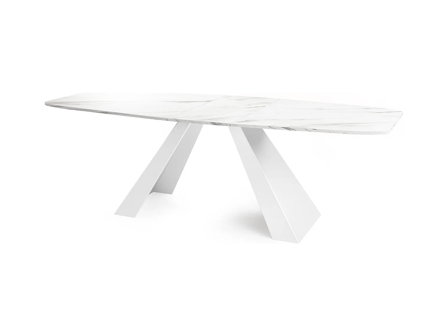 Table-à-Manger Extensible Monte Design Moderne, Table Rectangulaire - Extensible de 160 cm à 200 cm, Pieds Métalliques Blancs - 160x80 cm - Marbre Blanc