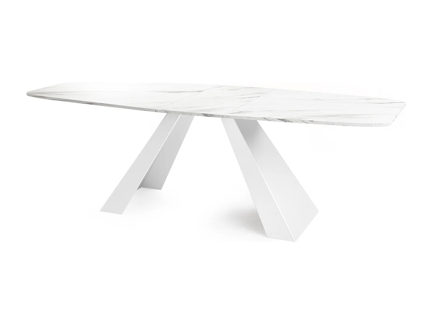 Esstisch Monte Weiß im Modern Stil, Rechteckiger Tisch - Ausziehbar von 160 cm bis 200 cm, Pulverbeschichtete Weiße Metallbeine - 160 x 80 cm - Marmor Weiß