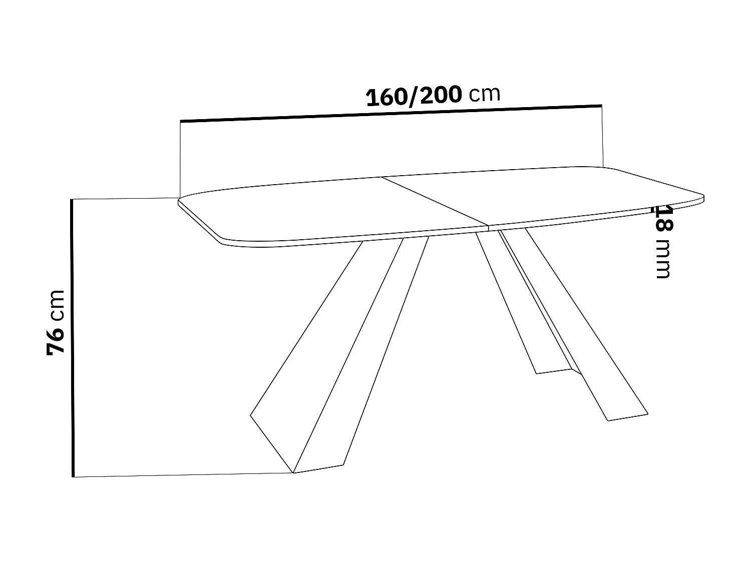 Table-à-Manger Extensible Monte Design Moderne, Table Rectangulaire - Extensible de 160 cm à 200 cm, Pieds Métalliques Blancs - 160x80 cm - Noir
