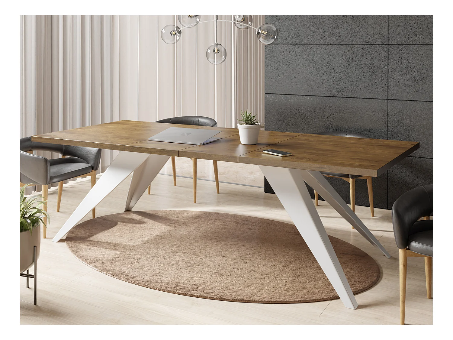 Table à Manger Vance Style Moderne - Table Rectangulaire Extensible de 140 à 240 cm, Pieds en Métal Blanc Revêtement Poudre - 140 x 80 cm - Chêne Lefkas