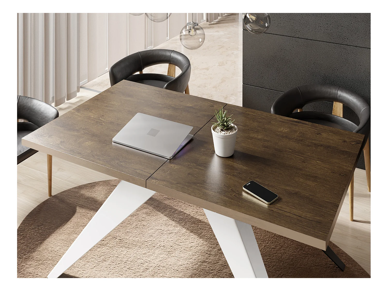 Table à Manger Vance Style Moderne - Table Rectangulaire Extensible de 140 à 240 cm, Pieds en Métal Blanc Revêtement Poudre - 140 x 80 cm - Chêne Lefkas