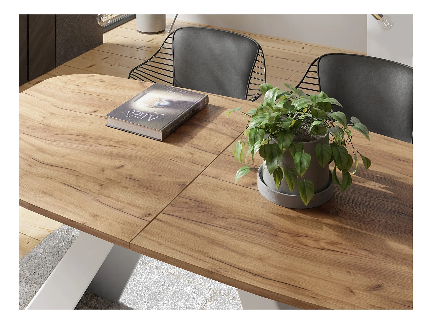 Table-à-Manger Extensible Monte Design Moderne, Table Rectangulaire - Extensible de 180 cm à 220 cm, Pieds Métalliques Blancs - 180x90 cm - Chêne Craft