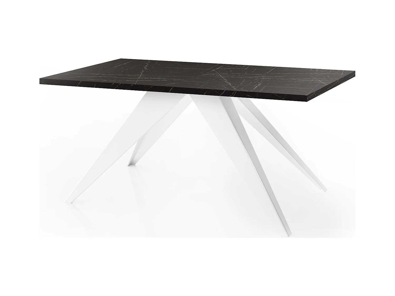 Table à Manger Vance Style Moderne - Table Rectangulaire Extensible de 160 à 260 cm, Pieds en Métal Blanc Revêtement Poudre - 160 x 90 cm - Marbre Noir