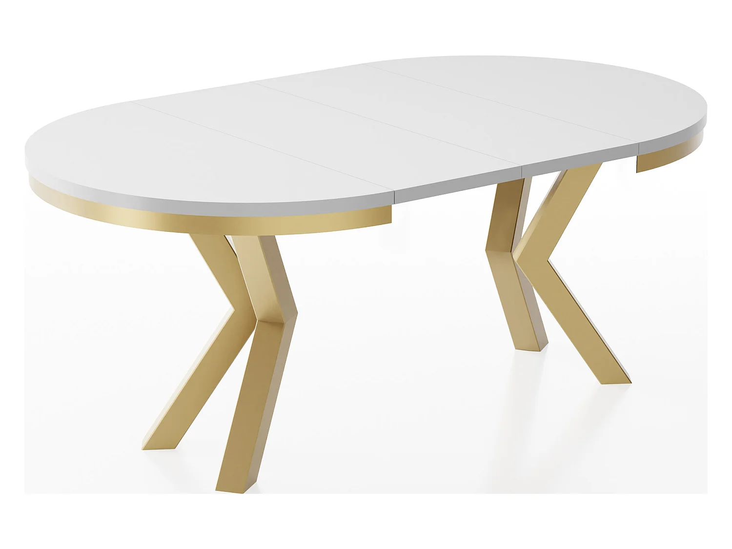 Table à Manger Ronde Extensible Style Loft - Table avec Pieds Métalliques Dorés - Table Gain de Place pour Salon - Blanc  - 120 à 200 cm