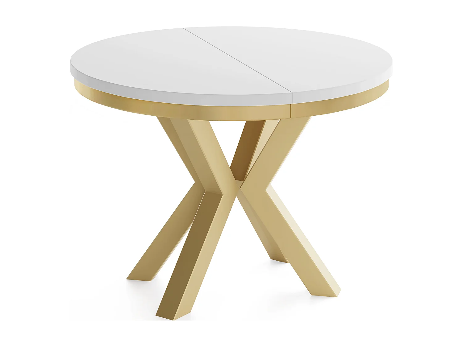 Runder Ausziehbarer Esstisch im Loft-Stil - Industrieller Tisch mit Goldenen Metallbeinen - Platzsparender Tisch für Wohnzimmer - Weiß - 120 bis 200 cm