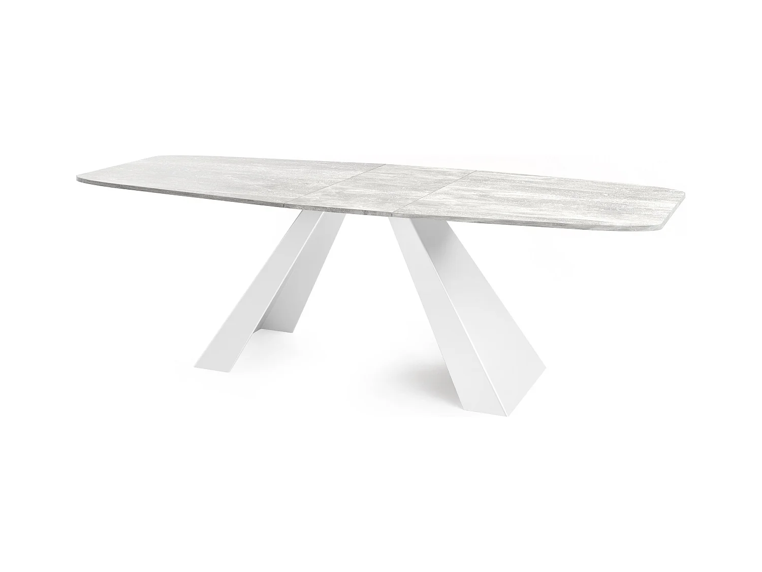 Table-à-Manger Extensible Monte Design Moderne, Table Rectangulaire - Extensible de 160 cm à 200 cm, Pieds Métalliques Blancs - 160x80 cm - Béton Gris