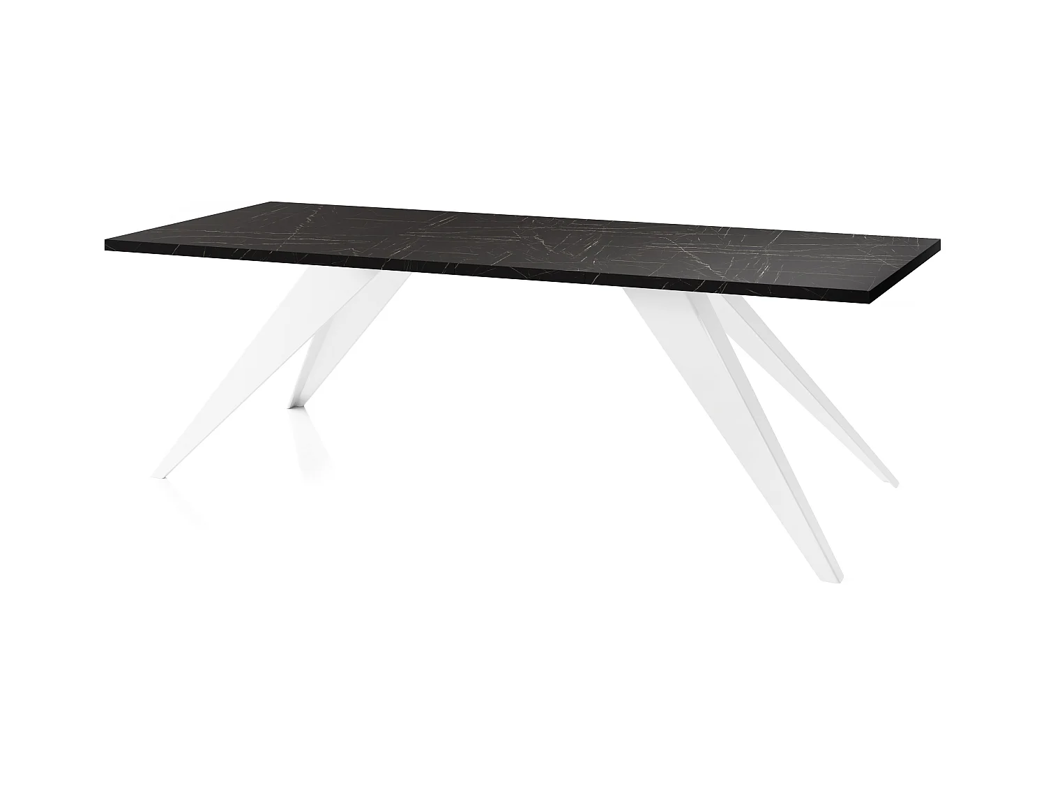 Table à Manger Vance Style Moderne - Table Rectangulaire Extensible de 140 à 240 cm, Pieds en Métal Blanc Revêtement Poudre - 140 x 80 cm - Marbre Noir