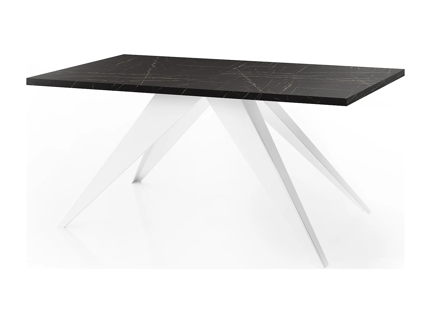 Esstisch Venus im Modern Still, Rechteckig Tisch - Ausziehbar von 140 cm bis 240 cm, Pulverbeschichtete Weiße Metallbeine - 140 x 80 cm - Marmor Schwarz