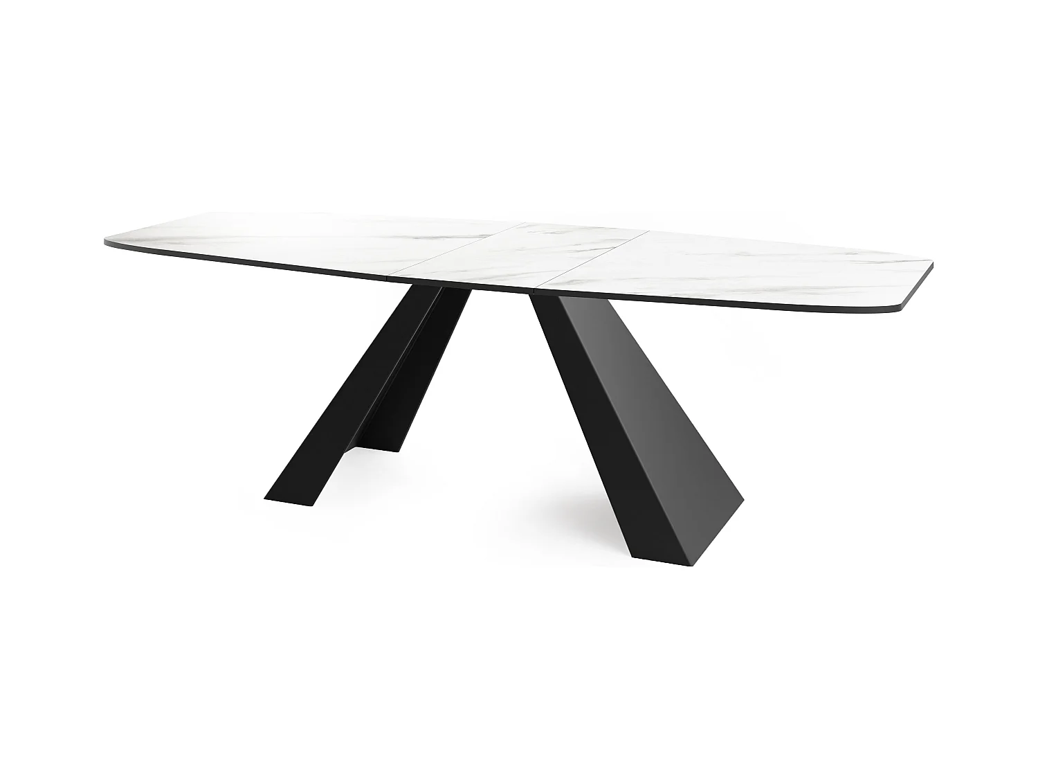 Table-à-Manger Extensible Monte Design Moderne, Table Rectangulaire - Extensible de 160 cm à 200 cm, Pieds Métalliques Noirs - 160x80 cm - Marbre Blanc