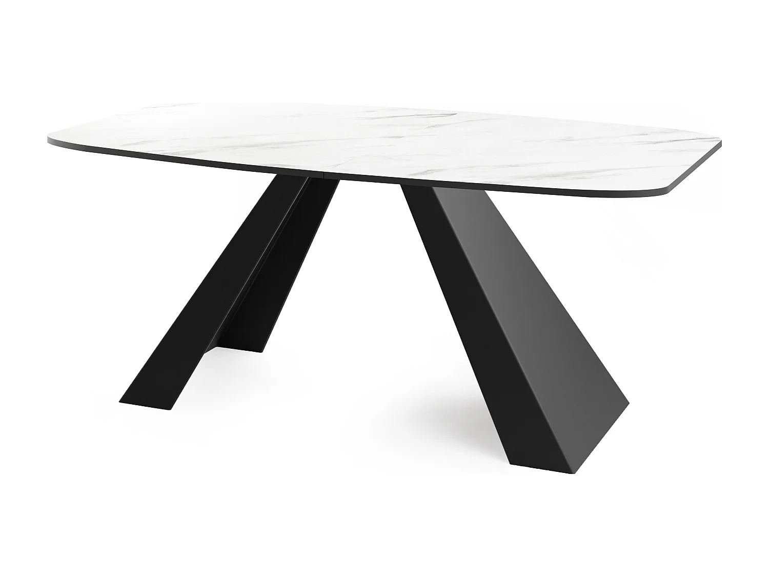 Esstisch Monte im Modern Stil, Rechteckiger Tisch - Ausziehbar von 160 cm bis 200 cm, Pulverbeschichtete Schwarze Metallbeine - 160 x 80 cm - Marmor Weiß