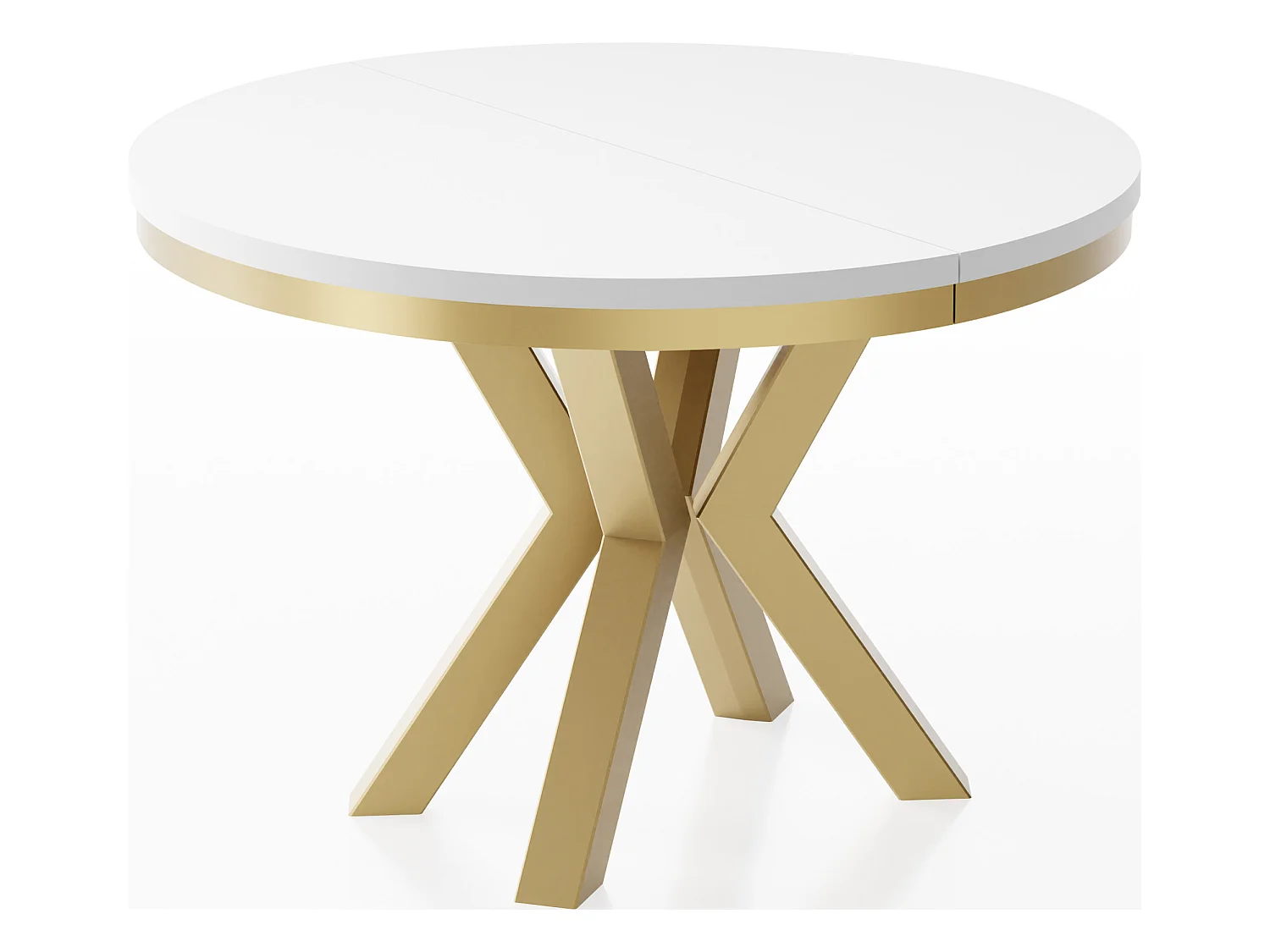 Table à Manger Ronde Extensible Style Loft - Table avec Pieds Métalliques Dorés - Table Gain de Place pour Salon - Blanc  - 100 à 180 cm