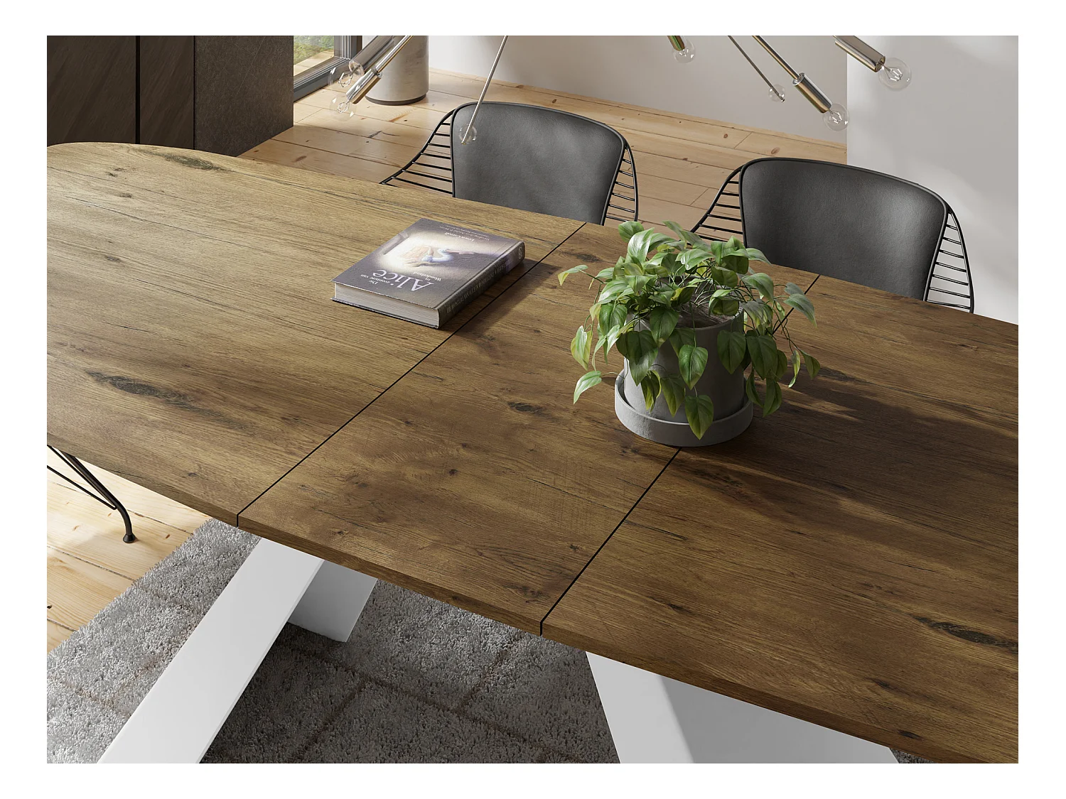 Table-à-Manger Extensible Monte Design Moderne, Table Rectangulaire - Extensible de 160 cm à 200 cm, Pieds Métalliques Blancs - 160x80 cm - Chêne Lancelot