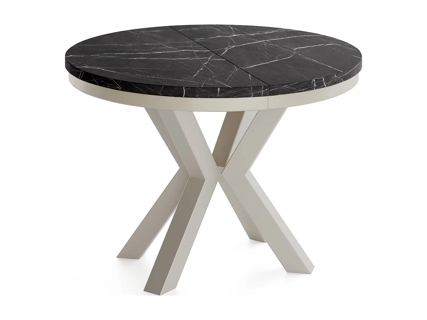 Runder Ausziehbarer Esstisch im Loft-Stil - Tisch mit Grau-Beige Metallbeinen - Platzsparender Tisch für Wohnzimmer - Marmor Schwarz - 120 bis 200 cm