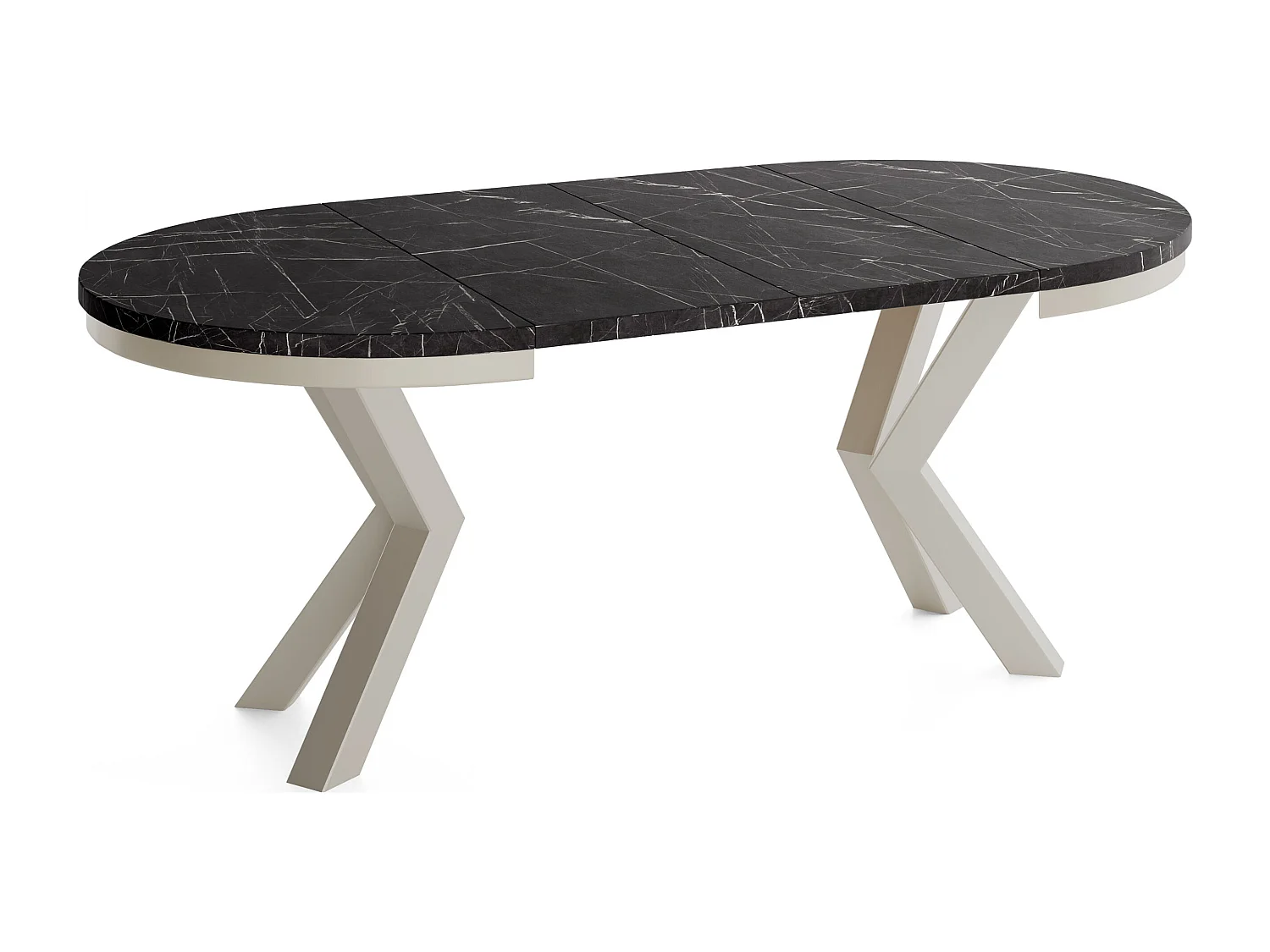 Runder Ausziehbarer Esstisch im Loft-Stil - Tisch mit Grau-Beige Metallbeinen - Platzsparender Tisch für Wohnzimmer - Marmor Schwarz - 120 bis 200 cm