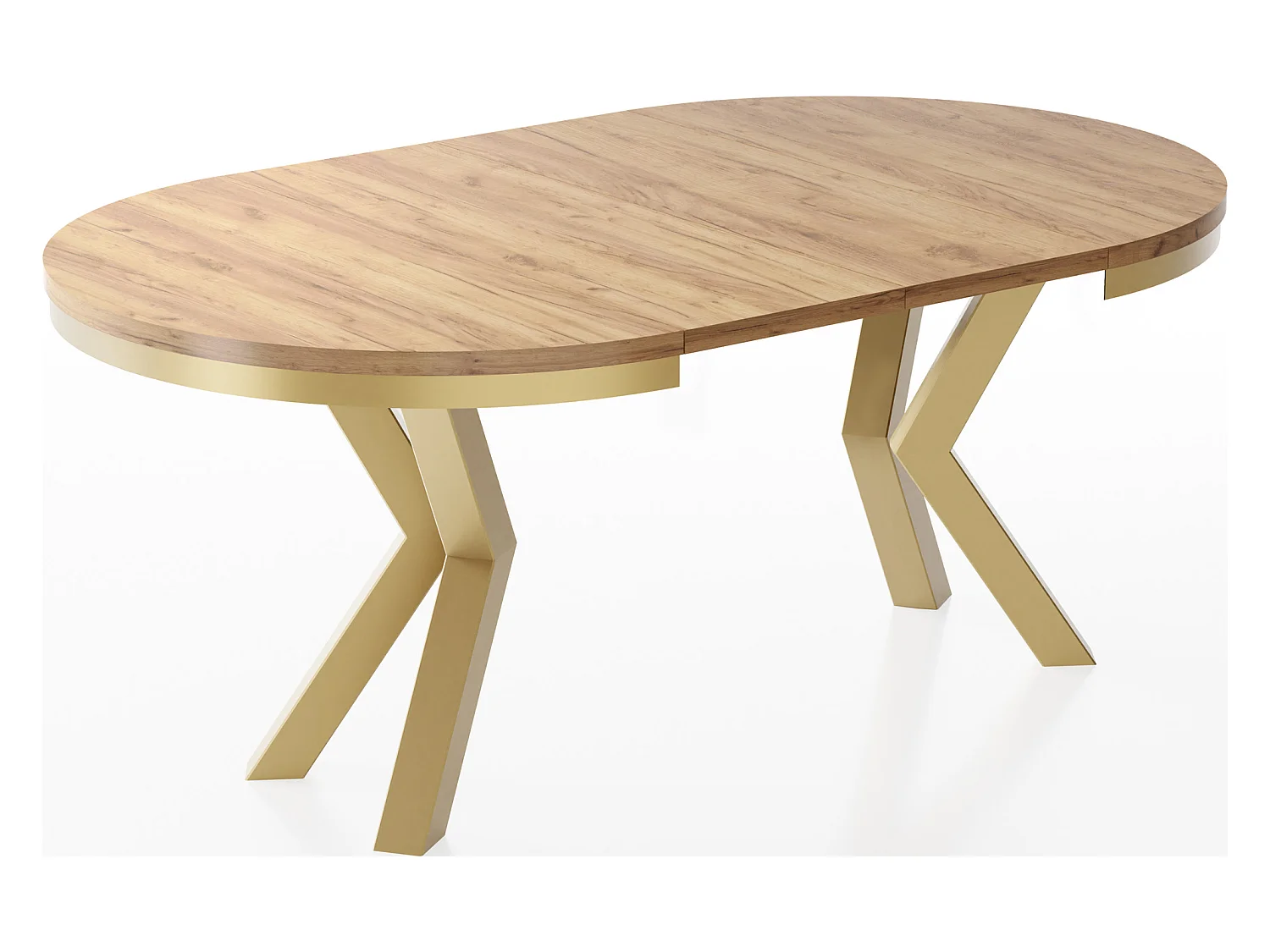 Table à Manger Ronde Extensible Style Loft - Table avec Pieds Métalliques Dorés - Table Gain de Place pour Salon - Chêne Craft Or - 120 à 200 cm