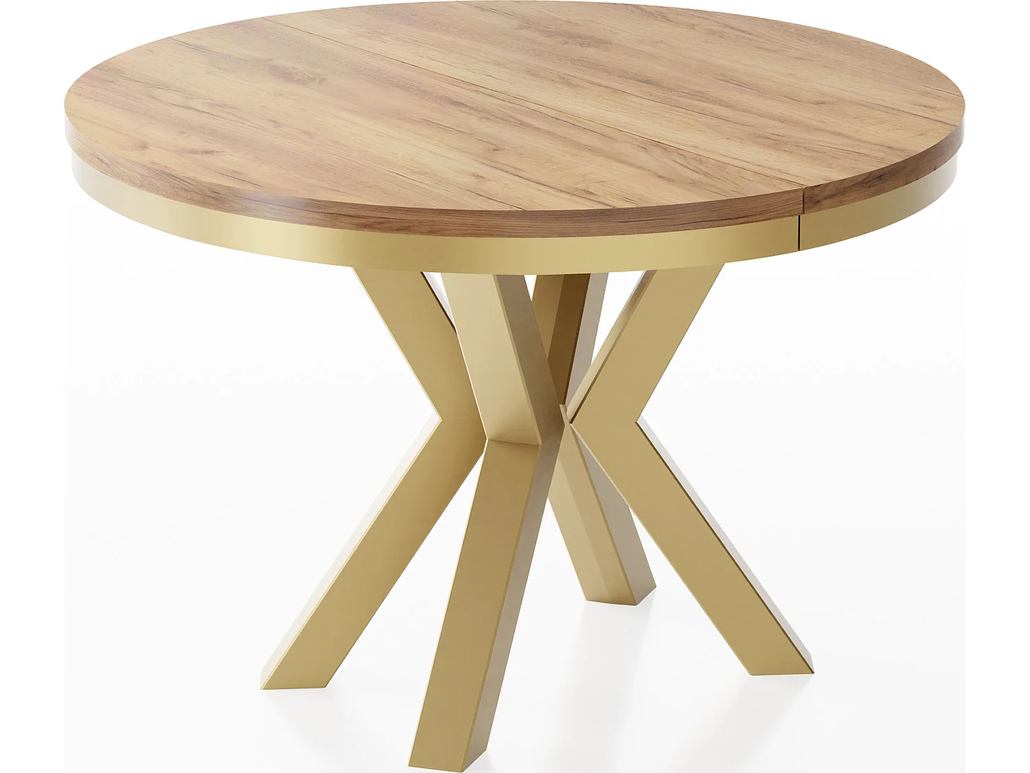 Table à Manger Ronde Extensible Style Loft - Table avec Pieds Métalliques Dorés - Table Gain de Place pour Salon - Chêne Craft Or - 120 à 200 cm