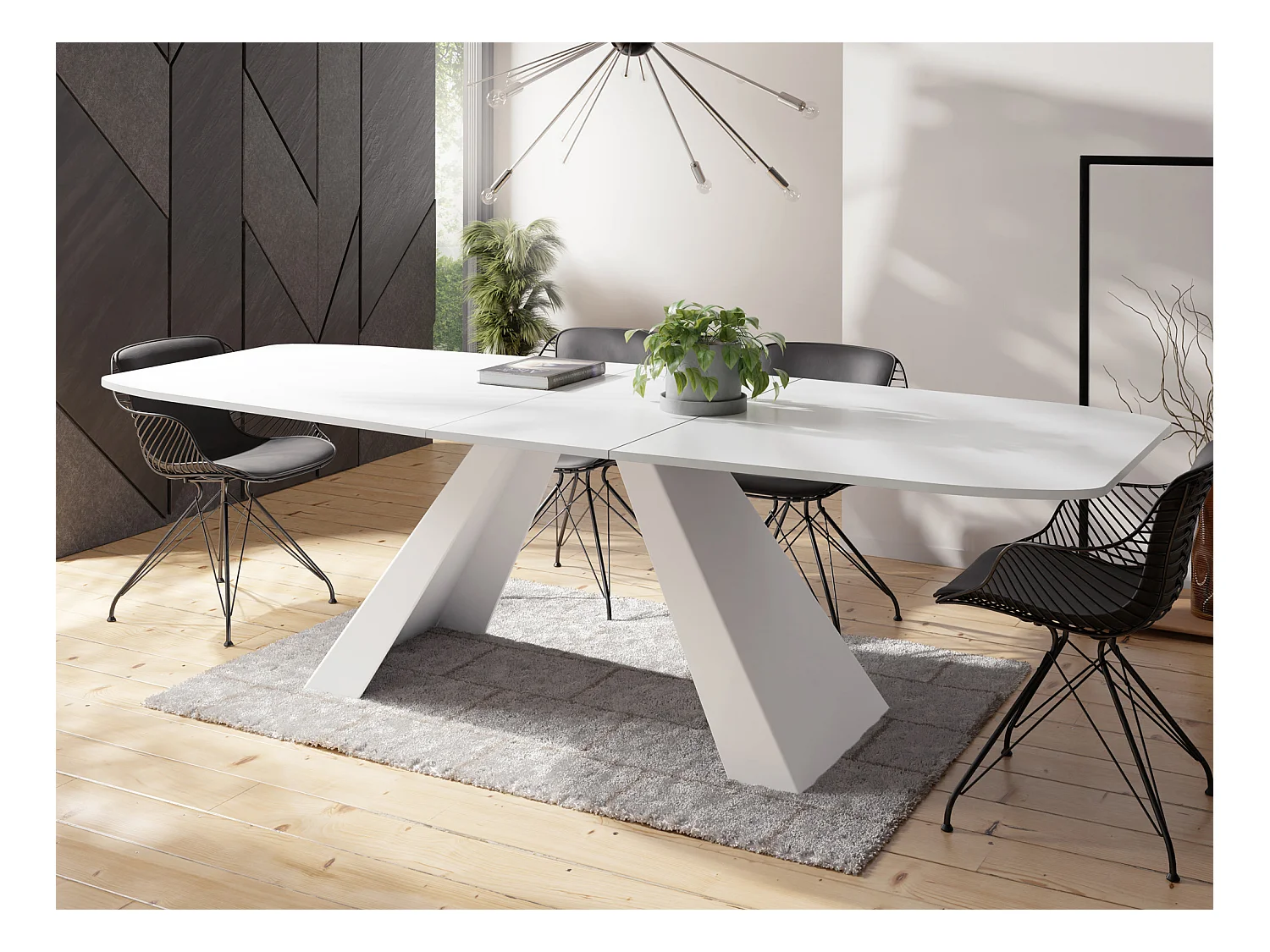 Table-à-Manger Extensible Monte Design Moderne, Table Rectangulaire - Extensible de 160 cm à 200 cm, Pieds Métalliques Blancs - 160x80 cm - Blanc