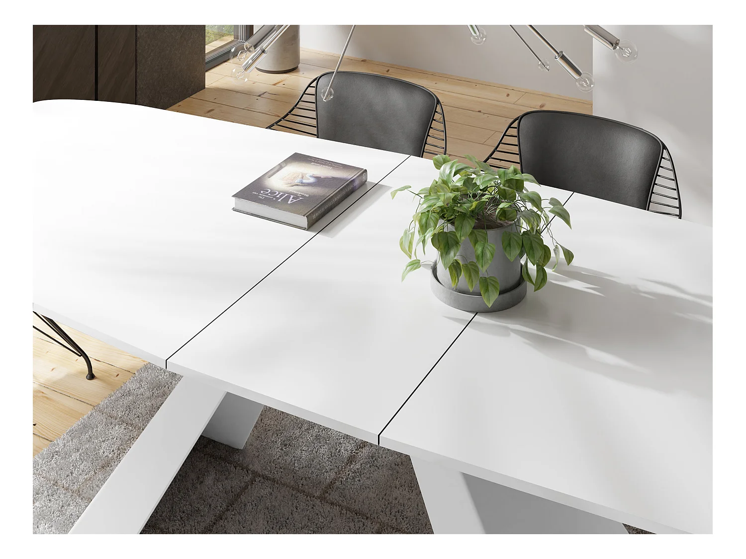 Table-à-Manger Extensible Monte Design Moderne, Table Rectangulaire - Extensible de 160 cm à 200 cm, Pieds Métalliques Blancs - 160x80 cm - Blanc
