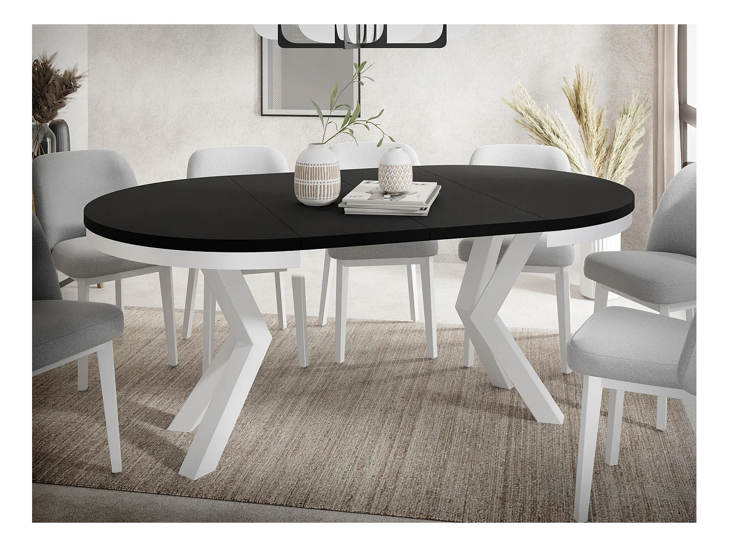 Table à Manger Ronde Extensible Style Loft - Table avec Pieds Métalliques Blancs - Table Gain de Place pour Salon - Noir - 120 à 200 cm