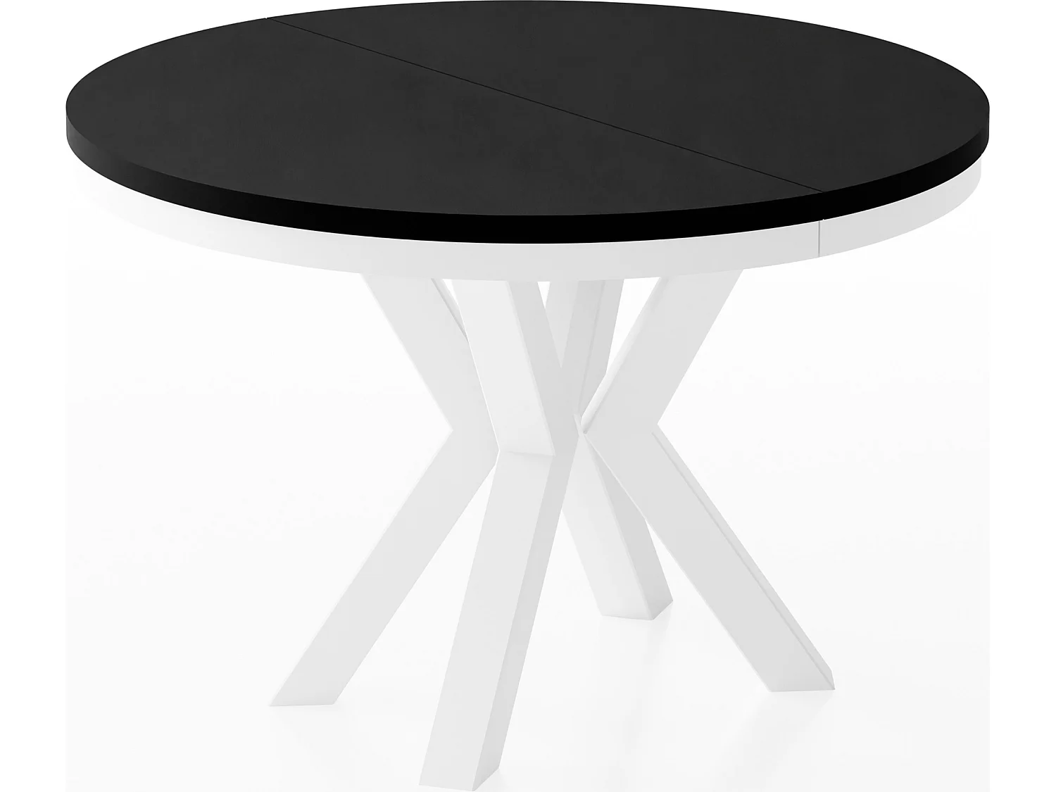 Table à Manger Ronde Extensible Style Loft - Table avec Pieds Métalliques Blancs - Table Gain de Place pour Salon - Noir - 120 à 200 cm