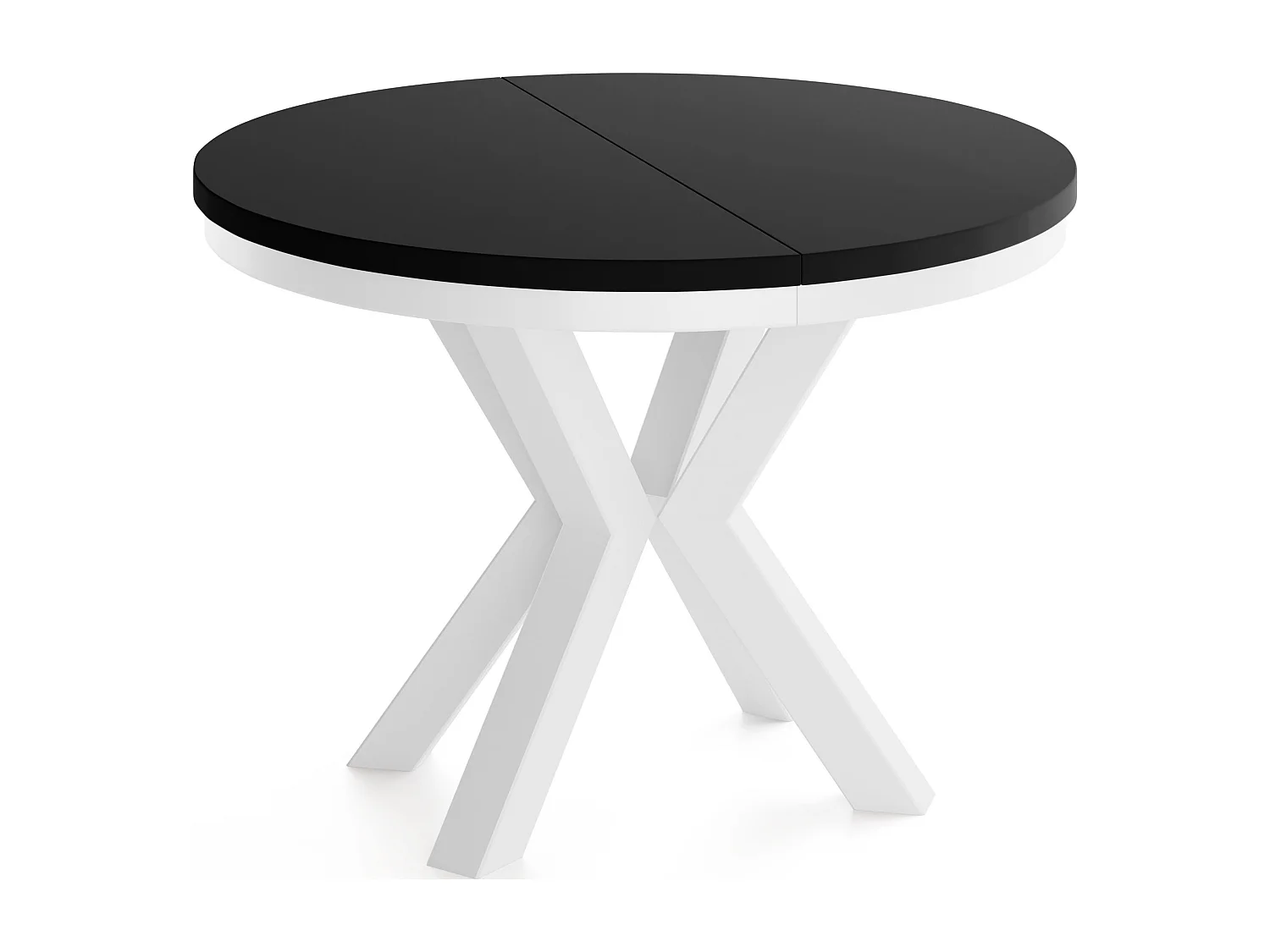 Runder Ausziehbarer Esstisch im Loft-Stil - Industrieller Tisch mit Weißen Metallbeinen - Platzsparender Tisch für Wohnzimmer - Schwarz - 120 bis 200 cm