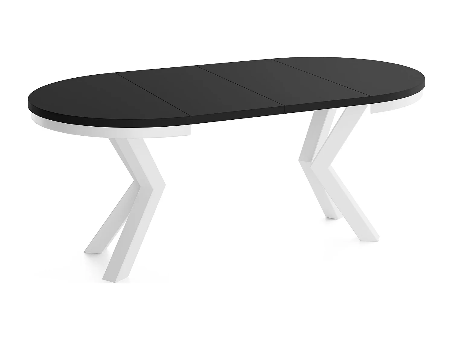 Runder Ausziehbarer Esstisch im Loft-Stil - Industrieller Tisch mit Weißen Metallbeinen - Platzsparender Tisch für Wohnzimmer - Schwarz - 120 bis 200 cm