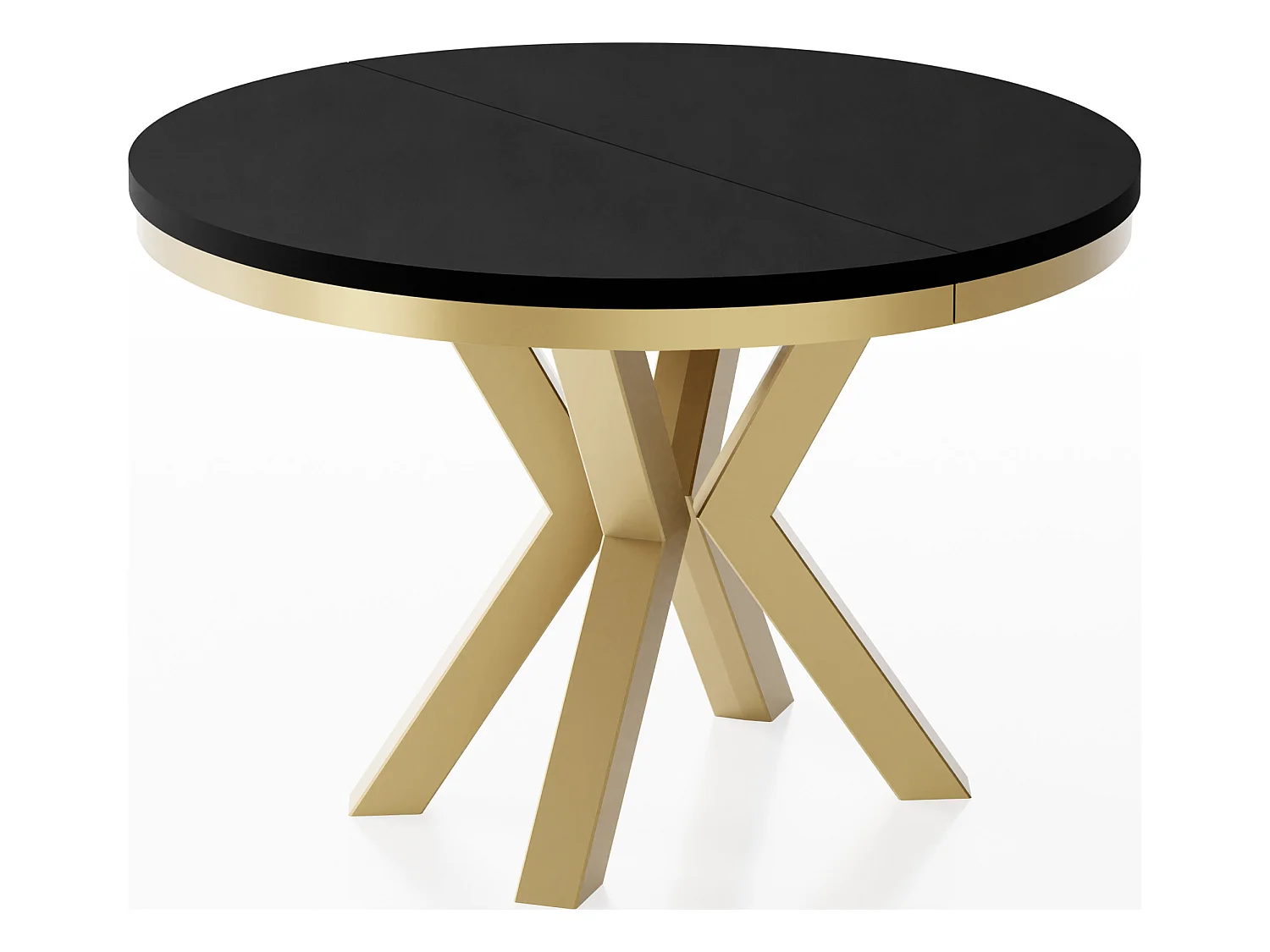 Table à Manger Ronde Extensible Style Loft - Table avec Pieds Métalliques Dorés - Table Gain de Place pour Salon - Noir - 120 à 200 cm